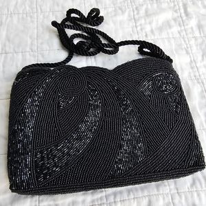 Gorgeous Hand Beaded Design Evening Black Purse